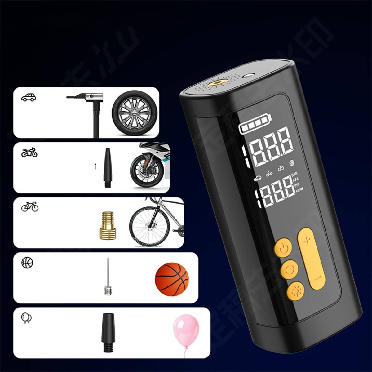 Kabelloser digitaler Reifenfüller — Tragbarer 2000mAh Reifenkompressor mit eingebauter LED, 5-20min Laufzeit