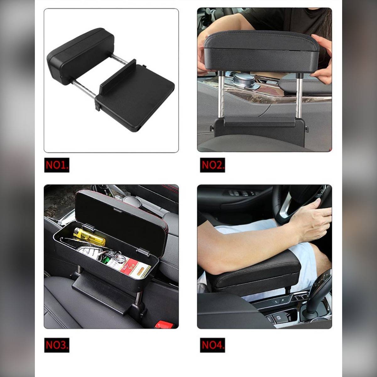 Armlehnen-Aufbewahrungsbox – verstellbarer ABS Mittelkonsole Organizer für verbesserten Fahrkomfort und Armstütze Black