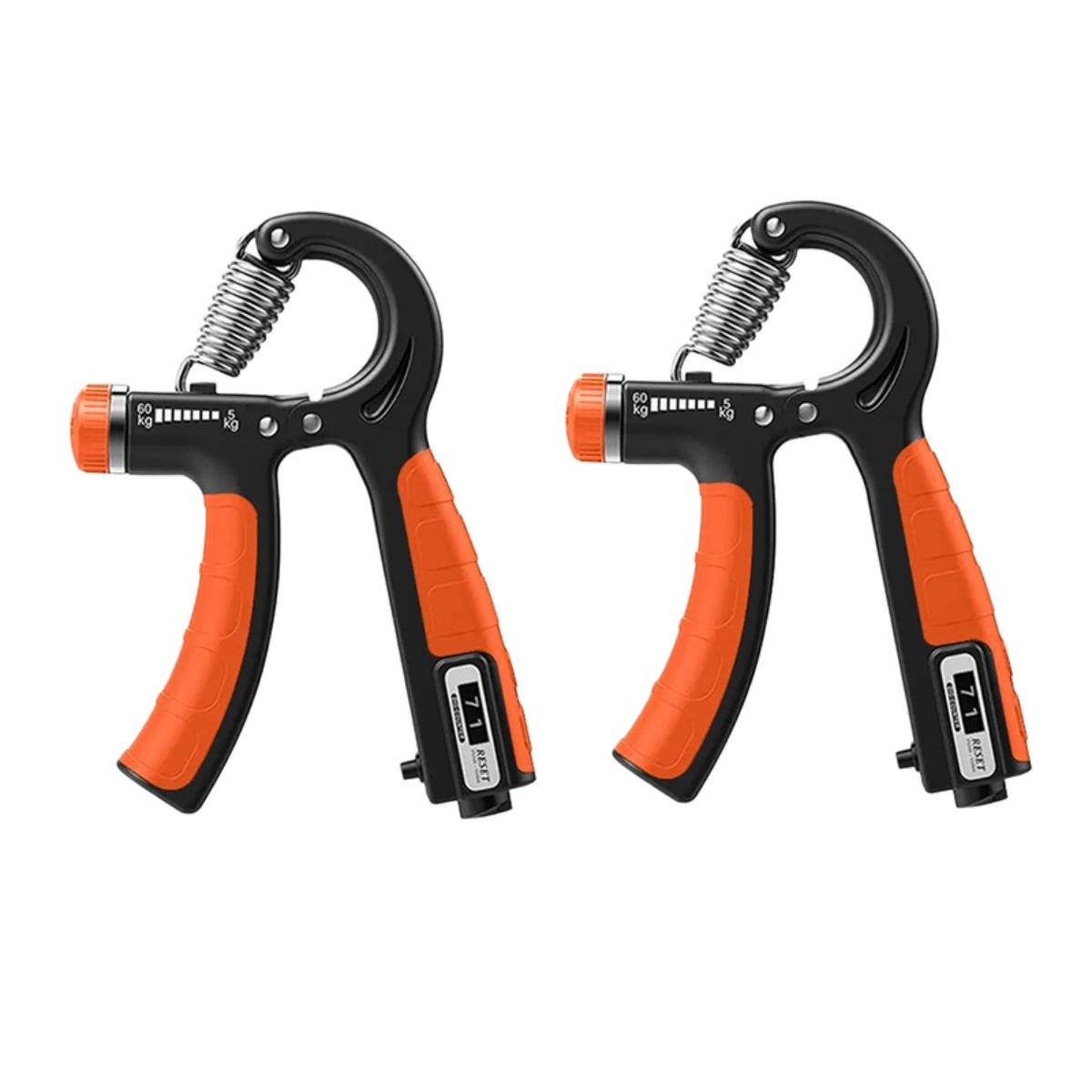 Handgripper 2er-Set – Orange, TPR-beschichtete R-Form, Einstellbarer Handtrainer mit eingebautem Zähler, TPR+Stahllegierungsfeder