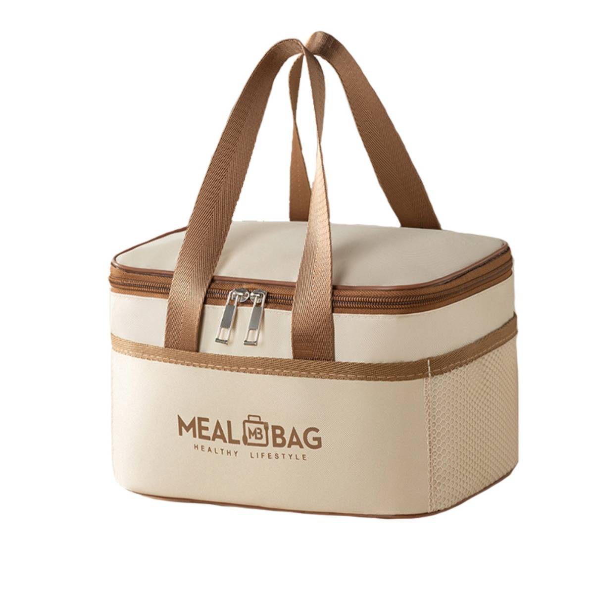 Isolierte Lunchbag – Oxford-Gewebe mit Aluminiumfolie, wasserdichte Thermotasche, 24.5cm x 17cm x 15cm Beige