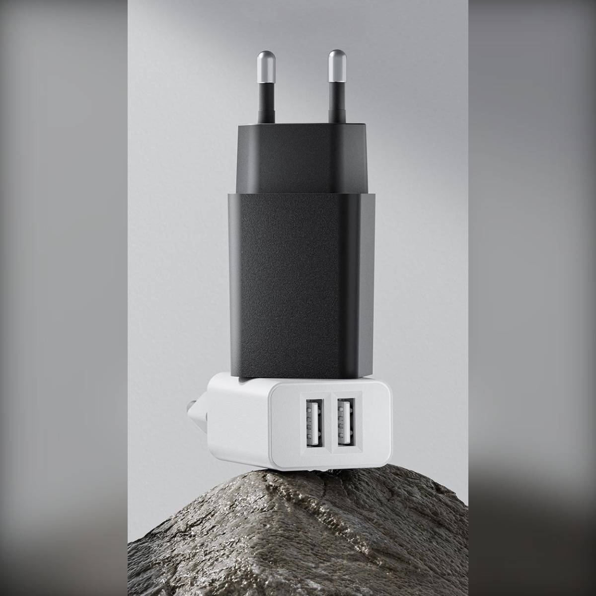 5V2A EU Dual-USB Wandladegerät, 2er-Pack – Kompaktes PC V0 feuerhemmendes Gehäuse, Dual-Port 5V 2A Ladegerät, kompatibel mit Huawei, Samsung, APP