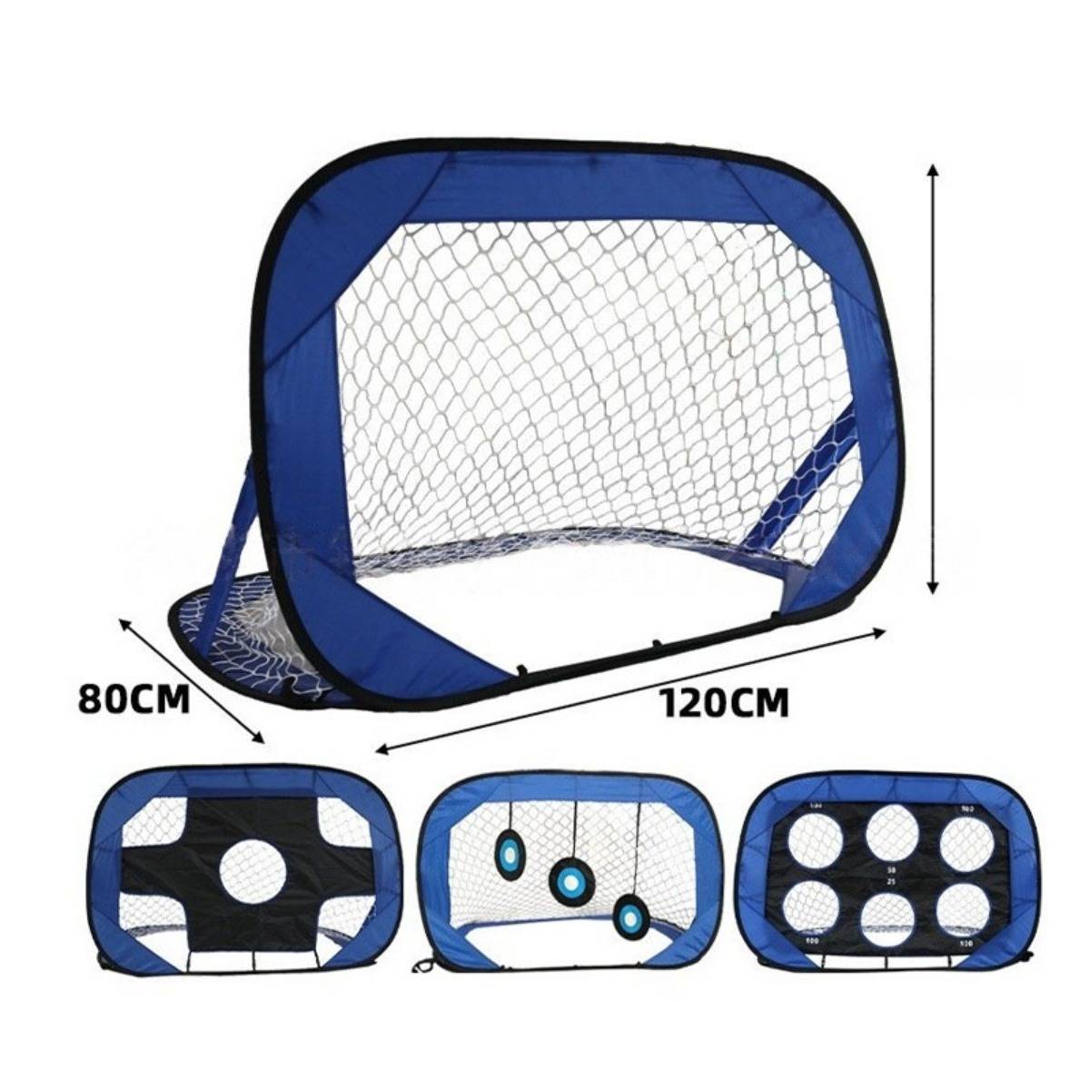 2-in-1 tragbares Pop-up Fußballtor – Faltbares, abnehmbares Doppeltor mit Abprallnetz, Nylon+Oxford-Gewebe & Stahldraht, Blau