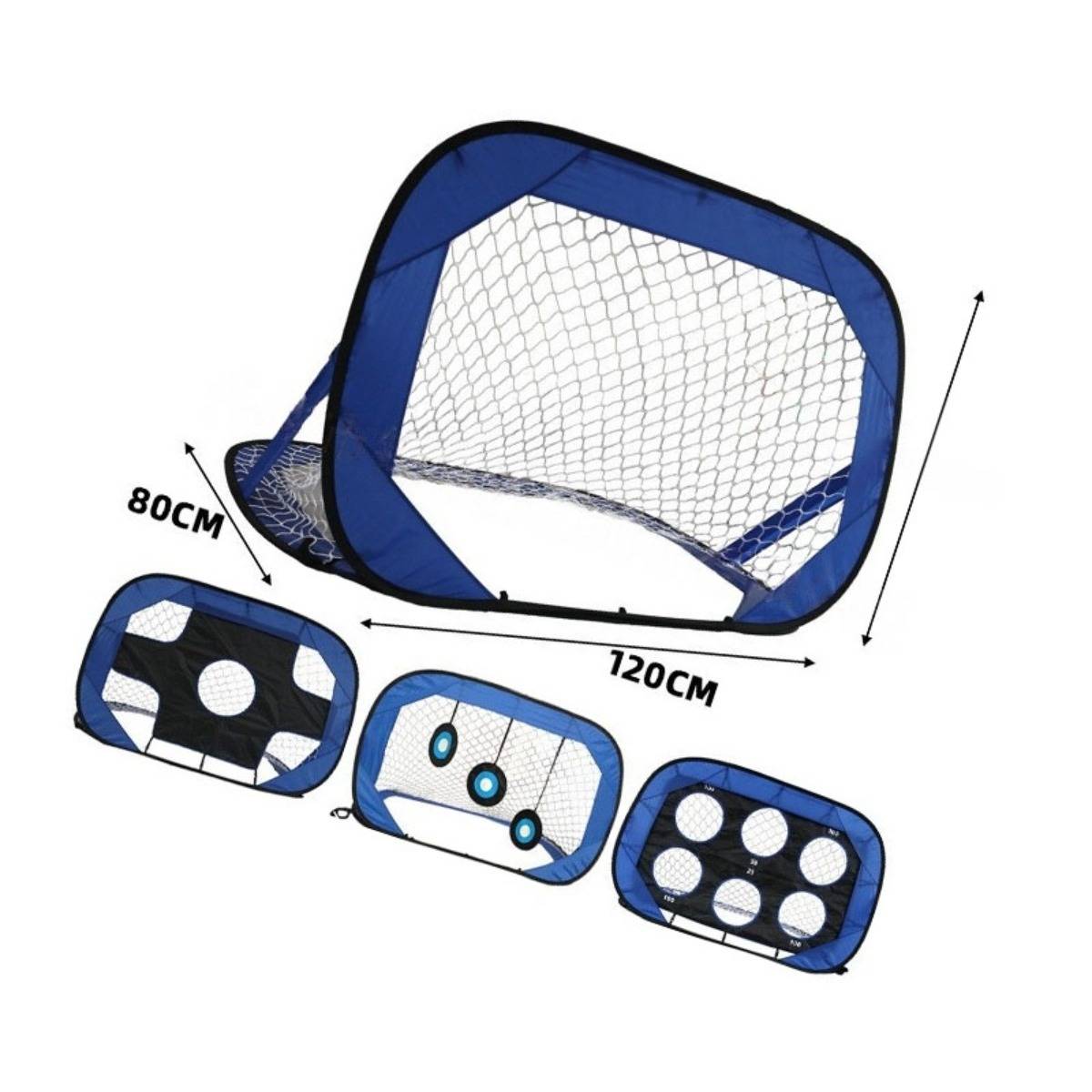 2-in-1 tragbares Pop-up Fußballtor – Faltbares, abnehmbares Doppeltor mit Abprallnetz, Nylon+Oxford-Gewebe & Stahldraht, Blau