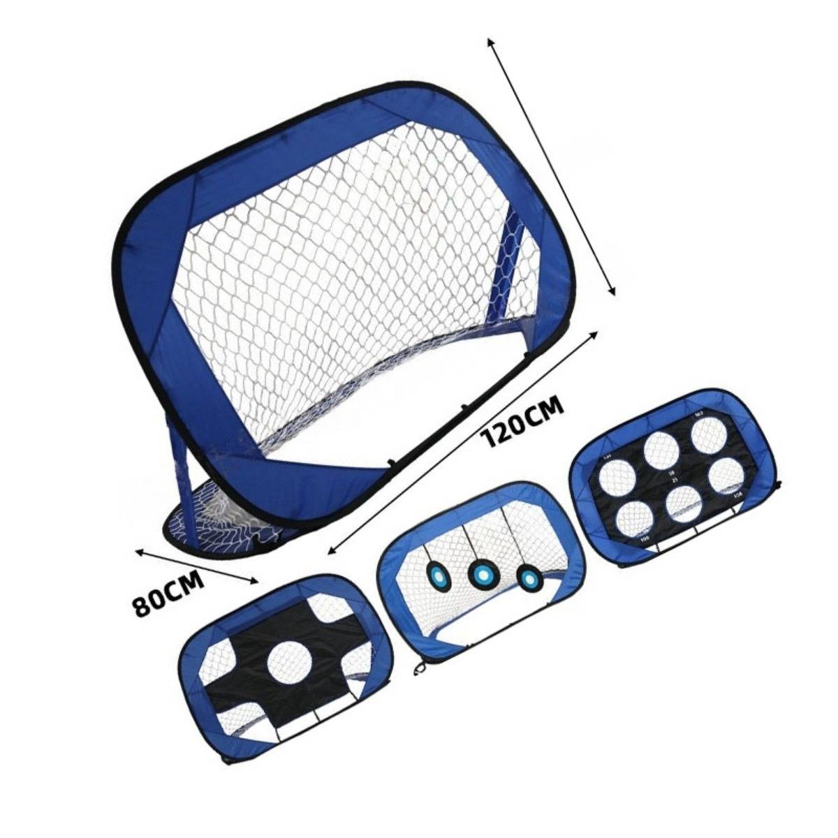 2-in-1 tragbares Pop-up Fußballtor – Faltbares, abnehmbares Doppeltor mit Abprallnetz, Nylon+Oxford-Gewebe & Stahldraht, Blau