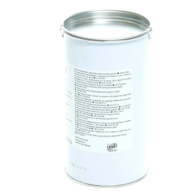 Weiße Metalldose mit bedruckter Produktetikett und Deckel, vor einem einfachen weißen Hintergrund gezeigt.