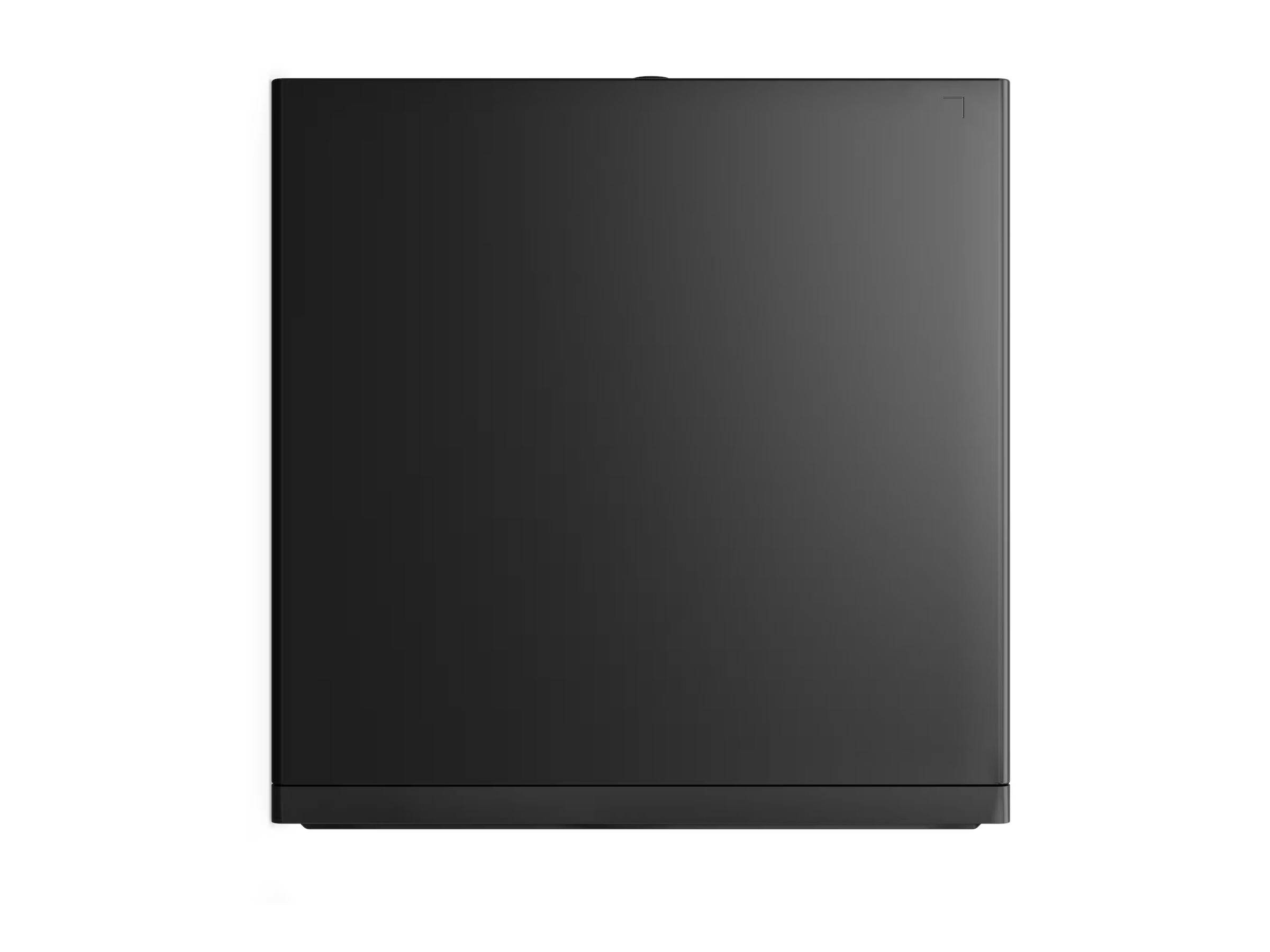 Ein schwarzes rechteckiges Kühlschrank- oder Gerätefront-Panel auf weißem Hintergrund, geschlossen und ohne Markennamen dargestellt.