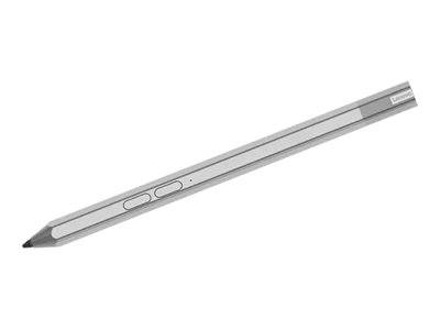 Silberner Eingabestift mit spitzer Spitze, diagonal auf weißem Hintergrund dargestellt.
