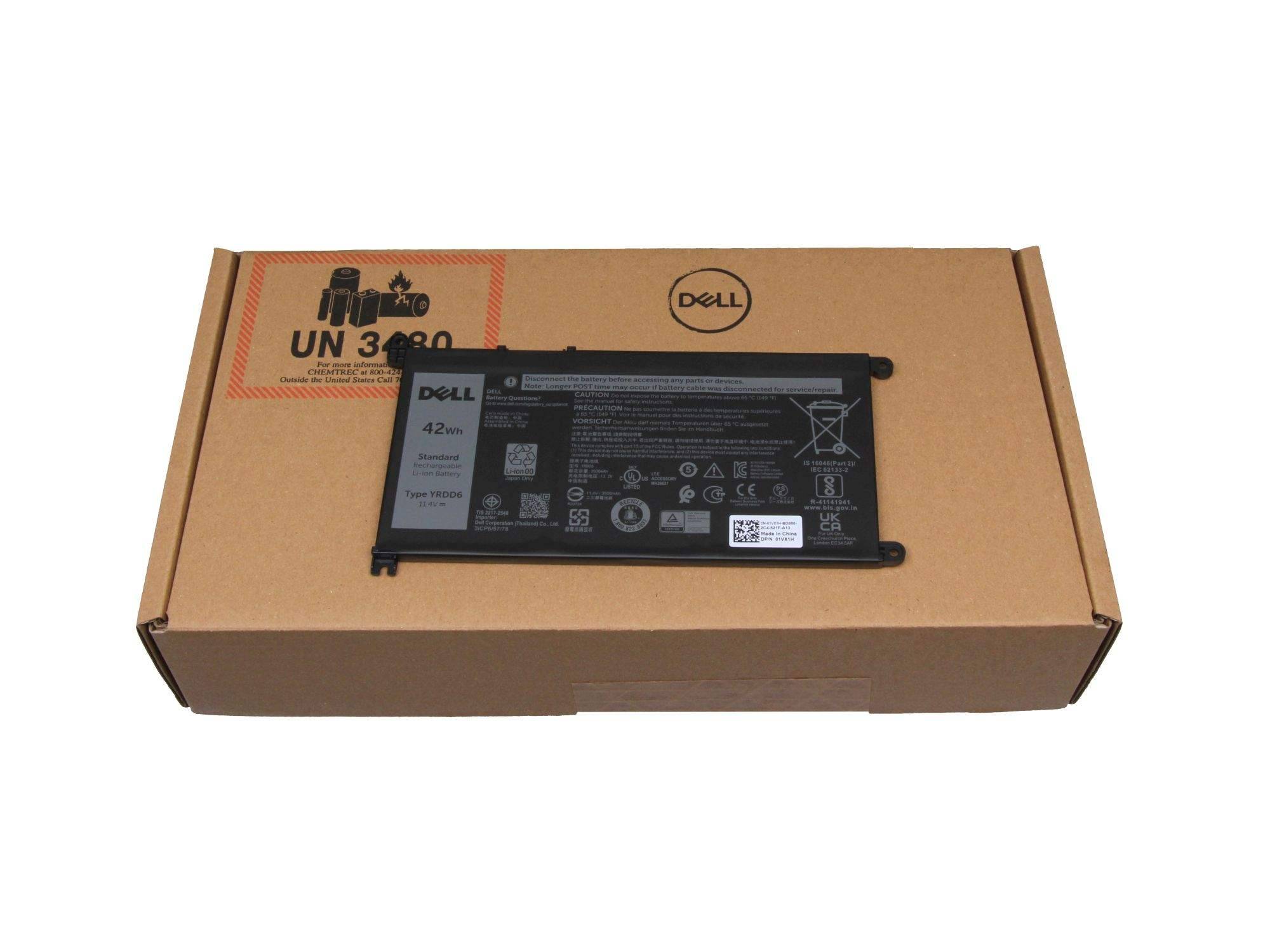 Dell-Laptop-Akku in einem Kartonversandkarton, gekennzeichnet mit „UN 3480
