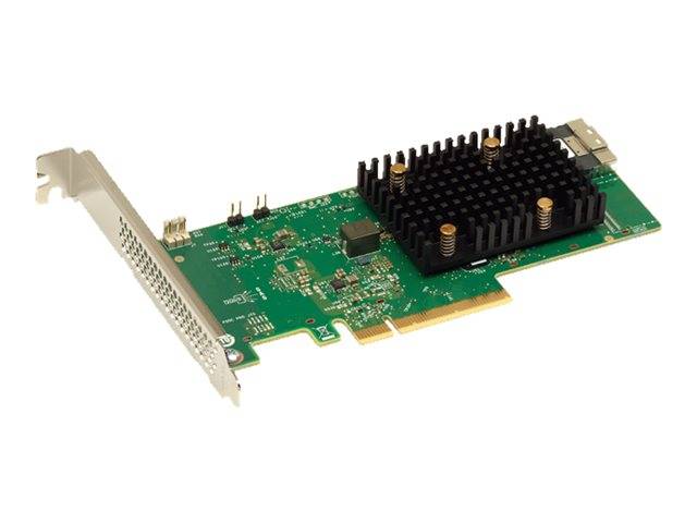 Low-Profile PCI-Erweiterungskarte mit schwarzem Kühlkörper und Metallhalterung, gezeigt auf weißem Hintergrund.