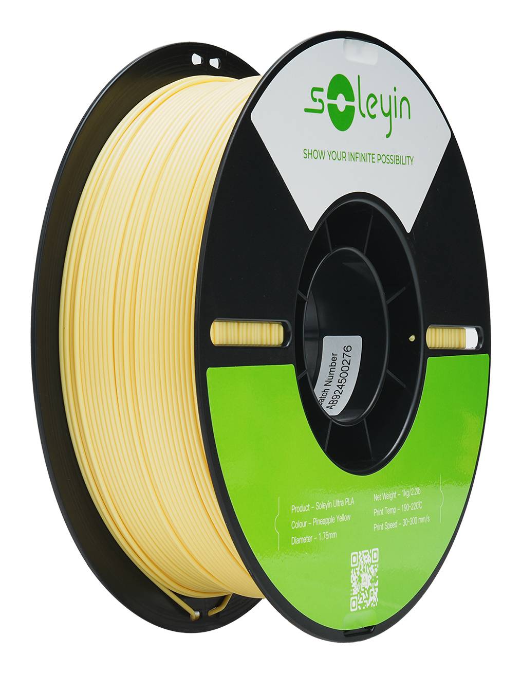 Spule mit gelbem 3D-Druckerfaden mit der Aufschrift 