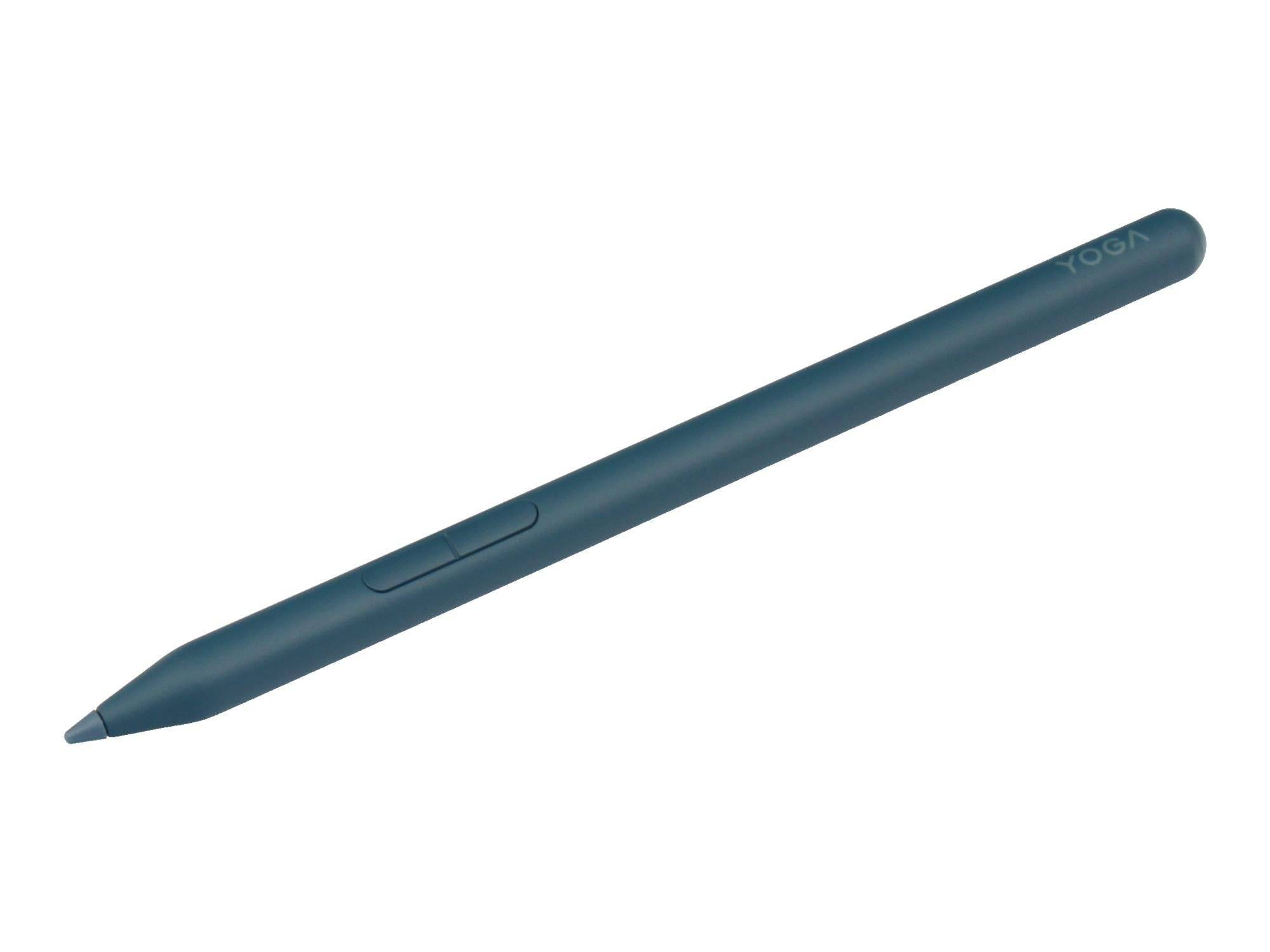 Ein dunkelblauer Stift mit spitzer Spitze und Seitentaste, shown on a white background.