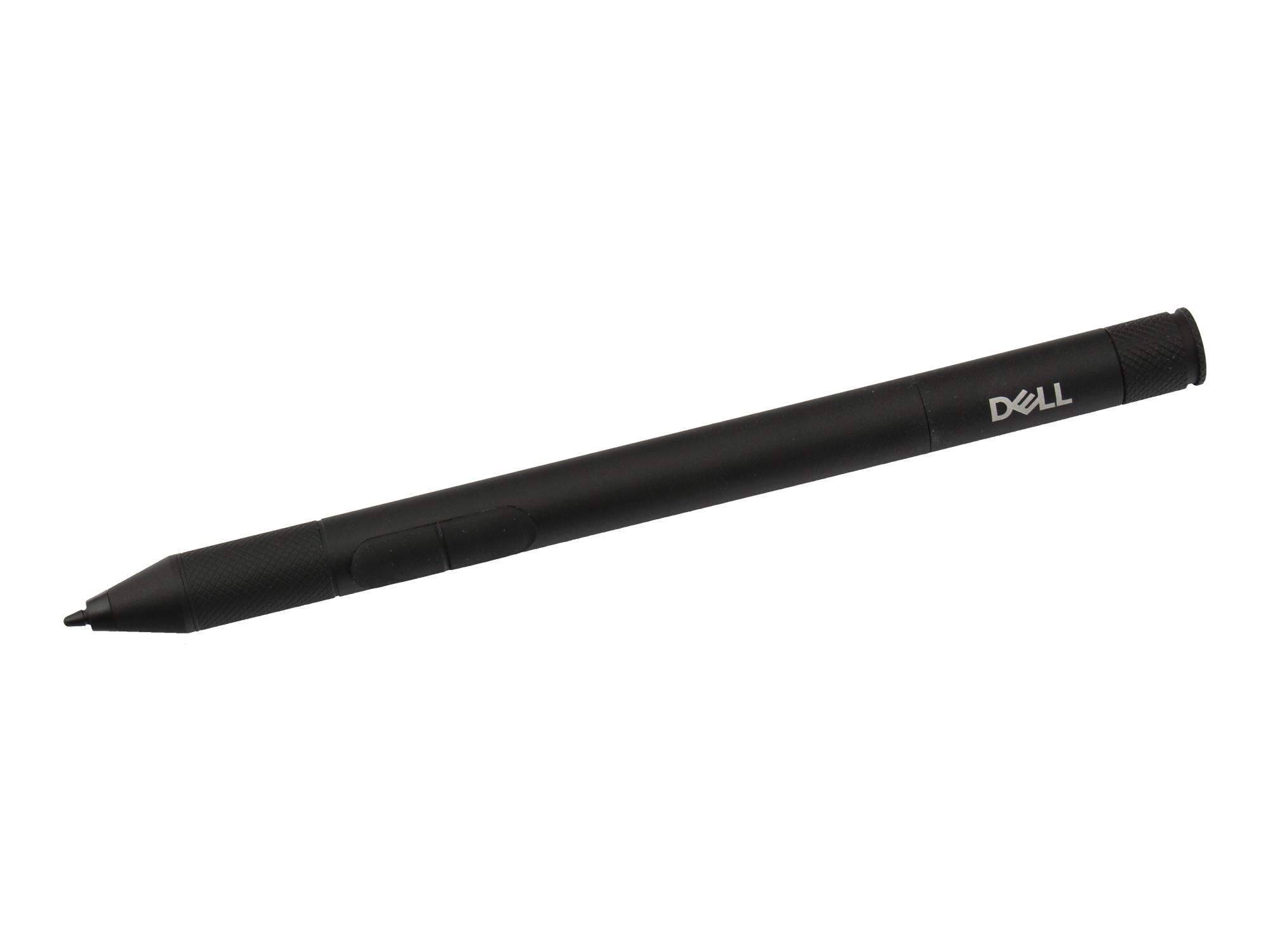 Schwarzer Dell Stylus Stift auf weißem Hintergrund, diagonal angewinkelt.