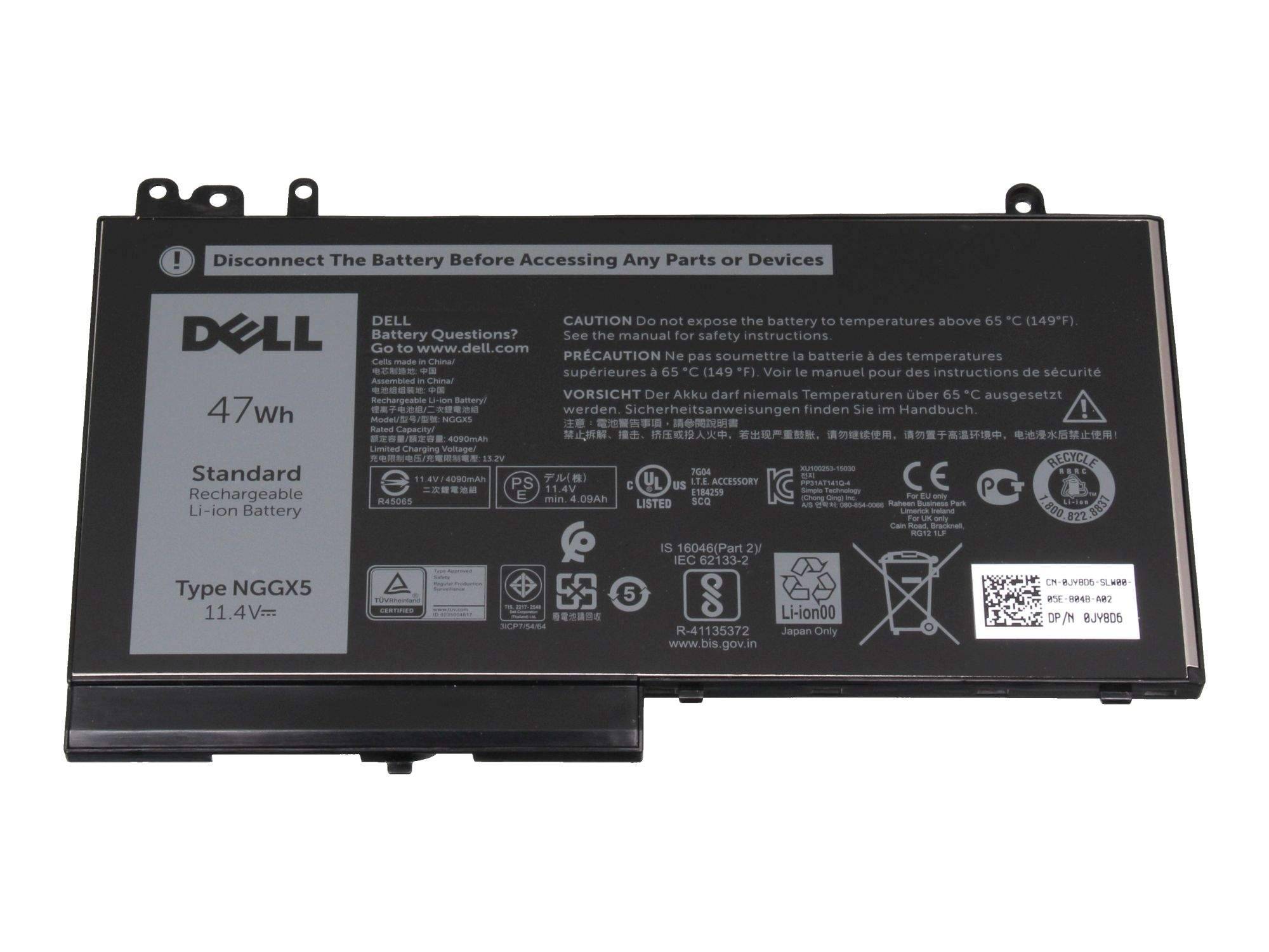Dell 47Wh standardmäßiger wiederaufladbarer Li-Ionen-Laptop-Akku mit der Bezeichnung „Type NGGX5