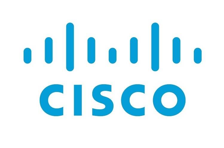 Cisco-Logo mit blauem Wortmarkentext in Kleinbuchstaben und stilisierten vertikalen Balken darüber auf weißem Hintergrund