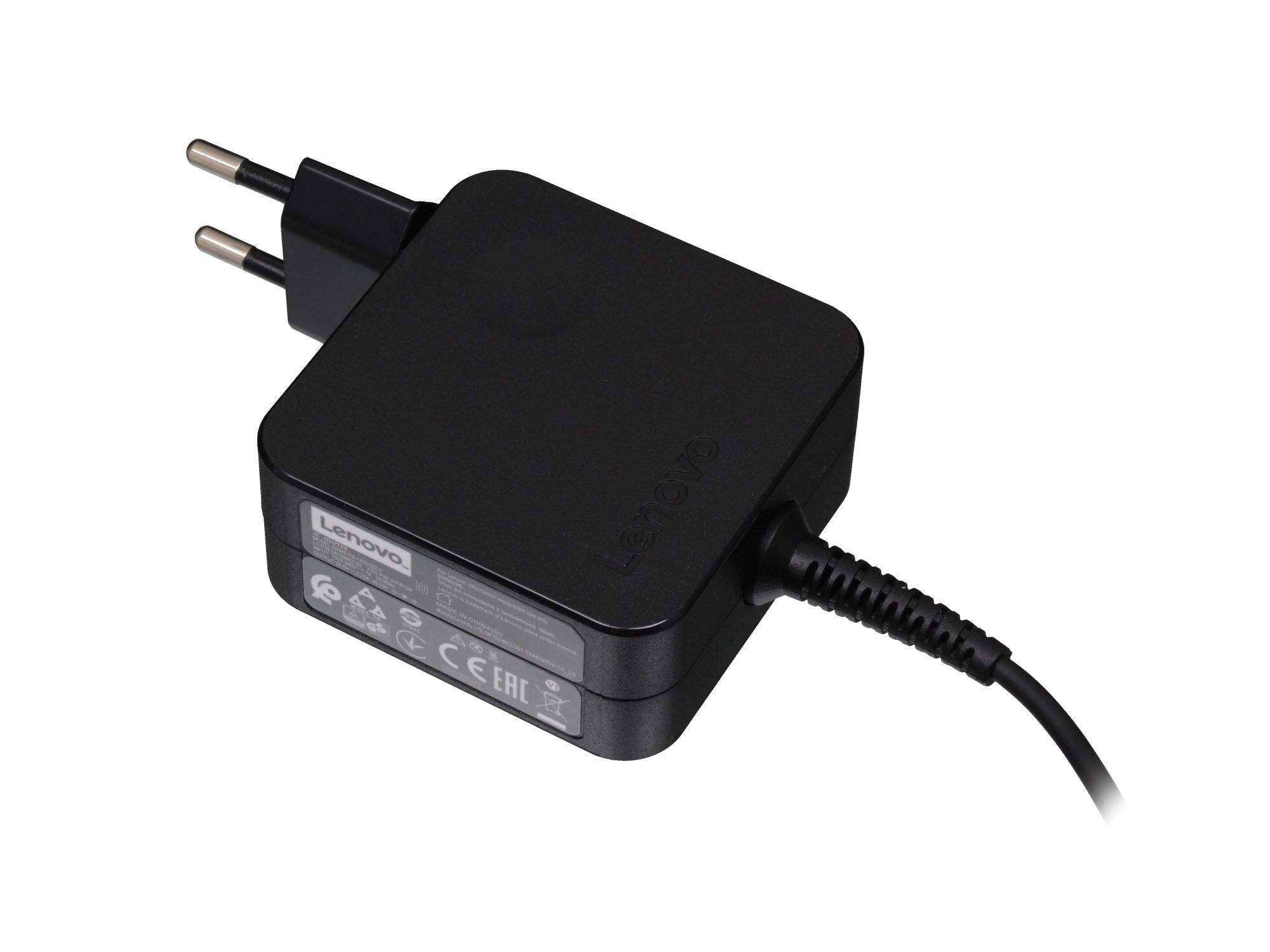 Schwarzer Lenovo-Netzadapter mit zweipoliger Steckverbindung und angeschlossenem Kabel auf weißem Hintergrund.
