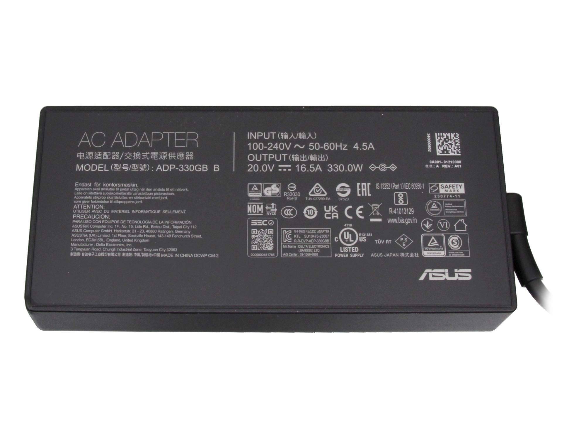 Schwarzer ASUS-AC-Adapter-Netzteil mit der Bezeichnung „ADP-330GB B