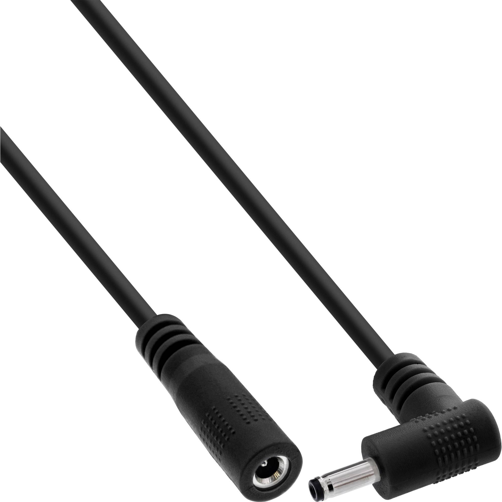 Zwei schwarze Gleichstrom-Netzkabeladapter mit rechtwinkligen Rundsteckverbindern auf weißem Hintergrund.