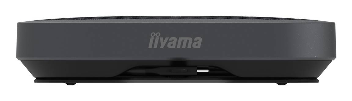 Schwarzer iiyama-Monitor von vorne gezeigt, nur der untere Rahmen und der Ständerbereich werden angezeigt.
