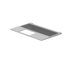 Silbernes Laptop-Tastaturfeld mit Touchpad auf weißem Hintergrund