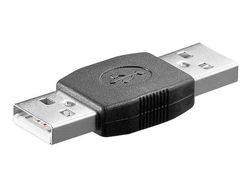 Ein USB-Adapter mit einem USB-A-Stecker auf der einen Seite und einer USB-A-Buchse auf der anderen Seite, verwendet zum Verlängern oder Verbinden von USB-Geräten.