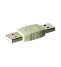 Ein weißes USB-Speicherstick mit Metallkonnektoren an beiden Enden, gezeigt auf einem einfachen Hintergrund.