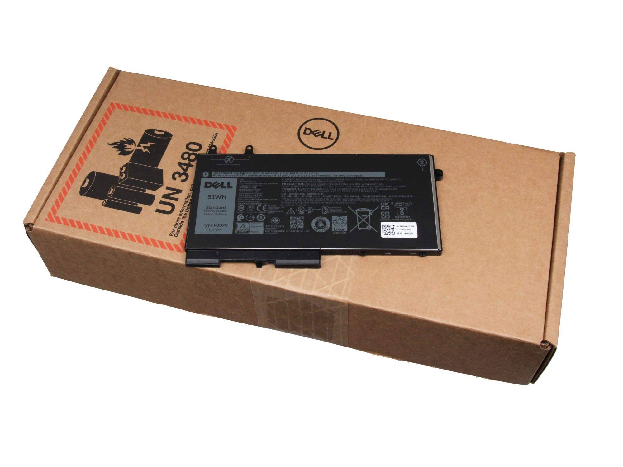 Dell-Laptop-Akku in einem Kartonversandkasten mit der Bezeichnung UN 3480.