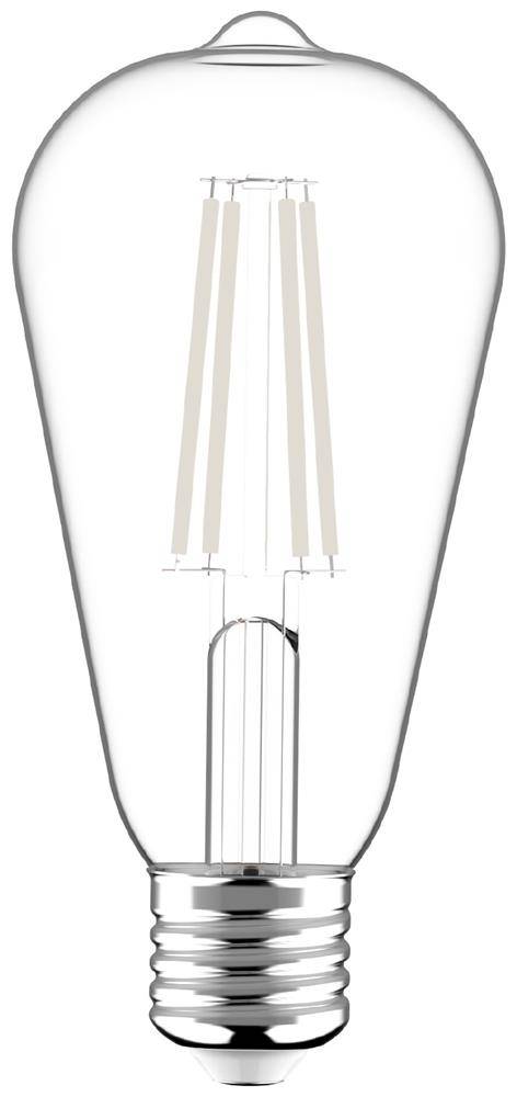 Transparente Glühbirne im Vintage-Stil mit sichtbarem innerem Glühfaden und Metallgewinde-Sockel, isoliert auf weißem Hintergrund.