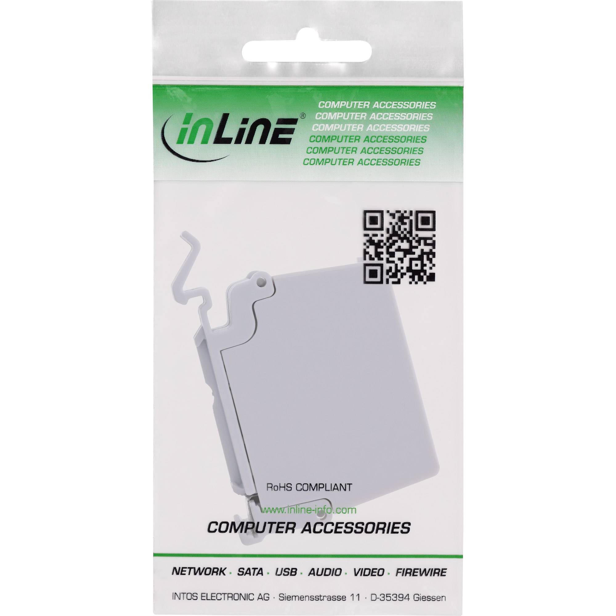 Verpackung für ein inLine-Computerzubehör mit einer Abbildung eines weißen Geräts, einem QR-Code und dem Text „COMPUTER ACCESSORIES" und „RoHS COMPLIANT"
