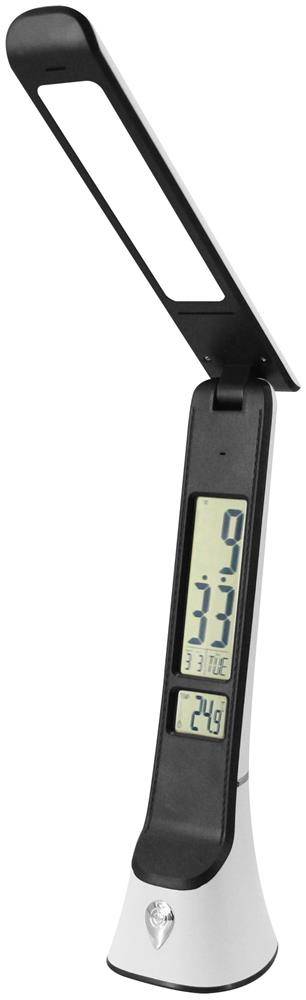 Digitales schwarzes Thermometer mit aufklappbarem Deckel, das 33,9°C und 24,9°C auf zwei LCD-Displays anzeigt, montiert auf einer silbernen Basis.