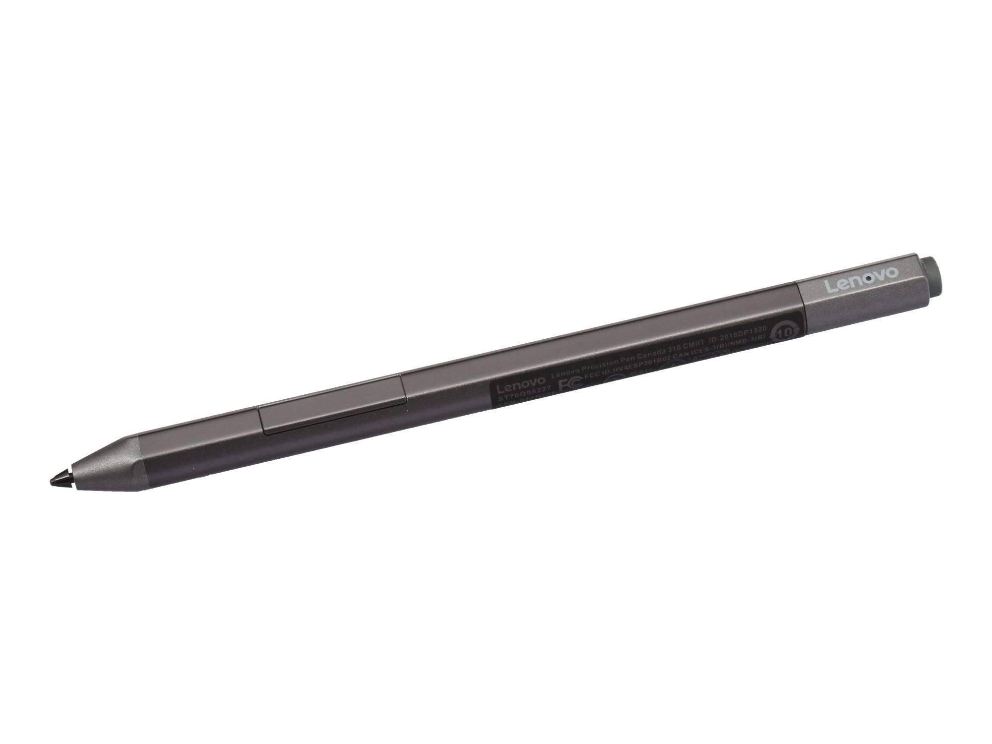 Schwarzer Lenovo-Stift diagonal auf weißem Hintergrund dargestellt.