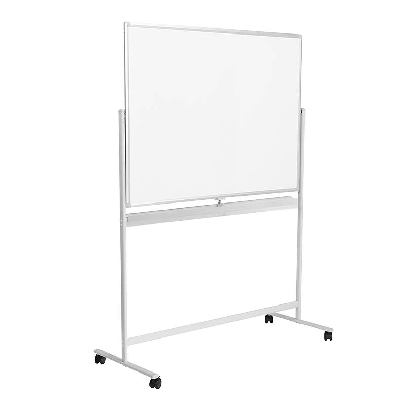 Mobiles Whiteboard auf einem fahrbaren Ständer mit leerer Schreibfläche und verstellbarem Rahmen.