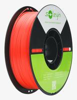 Spule mit leuchtend rotem 3D-Drucker-Filament auf einer schwarz-grünen Spule mit der Bezeichnung 