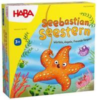Schachtelbild für das Kinderspiel „Sebastian Seestern" von HABA, das einen orangefarbenen Seestern unter Wasser mit einem „3+""-Alterszeichen zeigt.