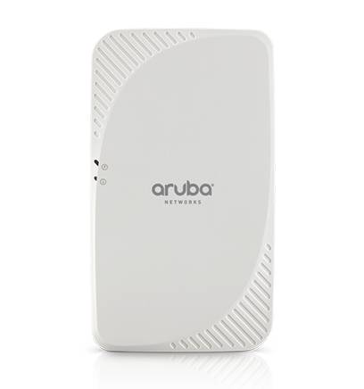 Weißer Aruban Networks WLAN-Zugangspunkt mit Statusleuchten auf einfachem Hintergrund.