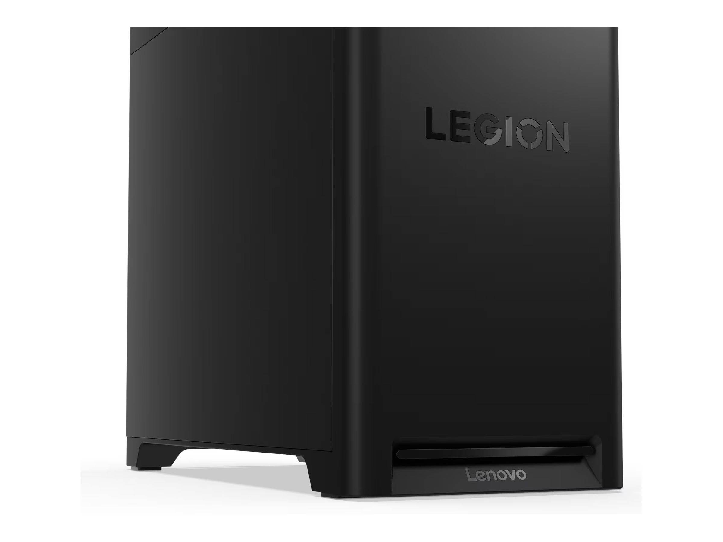 Schwarzer Lenovo Legion Desktop-Tower von vorne gezeigt mit 