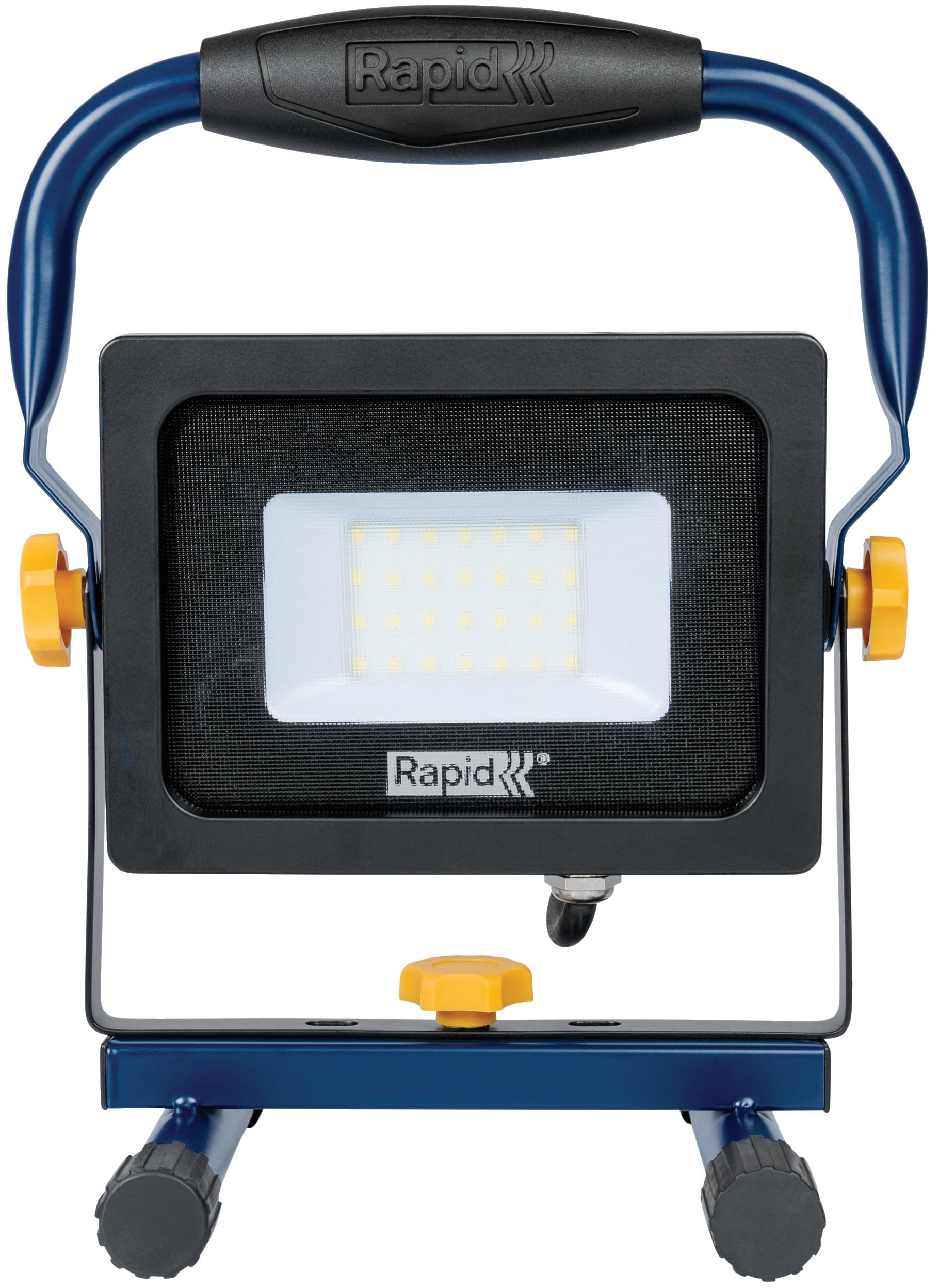 Tragbares LED-Inspektionslicht auf blauem Metallständer mit Griff, verstellbaren Knöpfen und zwei Gummifüßen