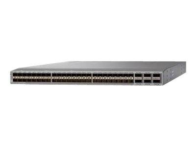 Vorderansicht eines Netzwerk-Switches mit mehreren Ethernet-Anschlüssen auf einem grauen Rack-Mount-Gehäuse.