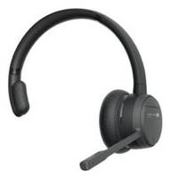 Schwarzes Kopfhörer-Headset mit Overbügel und kabelloses Design mit Boom-Mikrofon auf weißem Hintergrund.