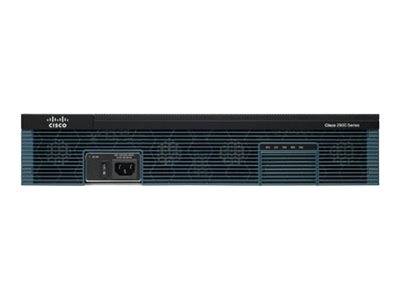 Vorderansicht eines Cisco Rack-Mount-Netzwerkgeräts mit Lüftungsgitter, Stromeingang und Statusbereich auf einem schwarzen Gehäuse.