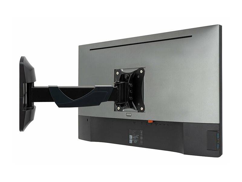 Flach-Fernseher auf einer Wandhalterung mit Vollbewegung montiert, von hinten gezeigt mit ausgefahrenem Schwenkarm.