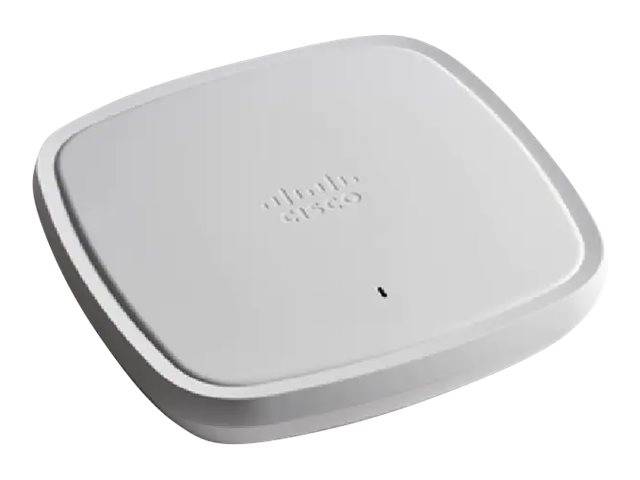 Ein weißes Cisco-WLAN-Zugriffsgerät mit abgerundetem quadratischem Design und einer kleinen Statusanzeige.