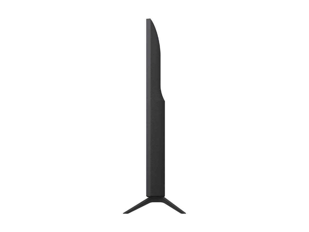 Seitenansicht eines schwarzen Klappmessers, das aufrecht mit ausgeklappter Klinge vor weißem Hintergrund steht.