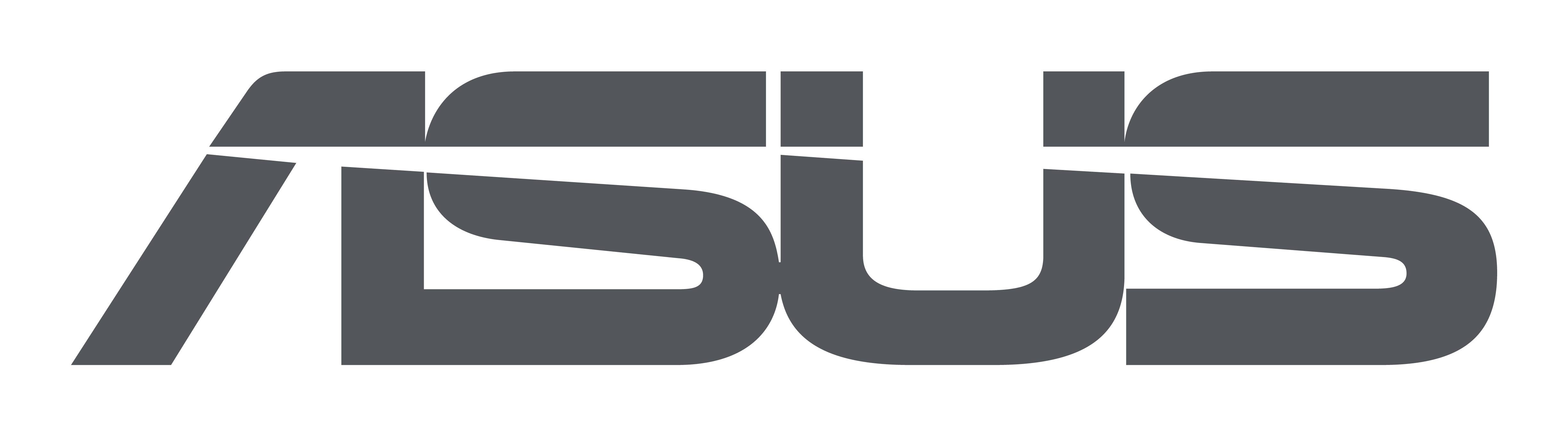 ASUS-Logo in Dunkelgrau, stilisierte Großbuchstaben-Wortmarke auf weißem Hintergrund.