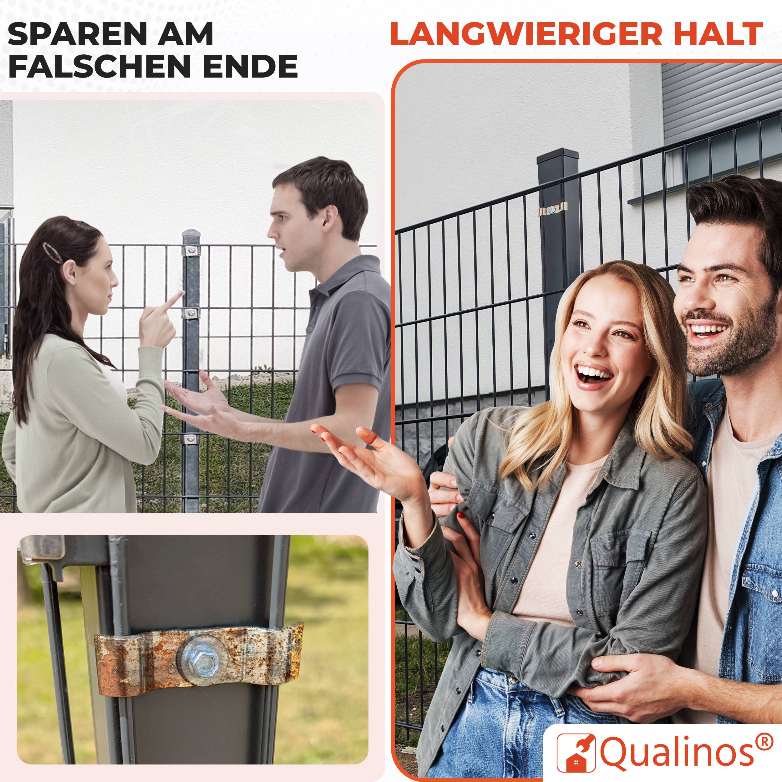 Qualinos 10 Stück Spannbügel 50 mm, Silber – Doppelstabmattenzaun Befestigung, V2A-Edelstahl, Klemmbereich 47–53 mm, Mattenhalter