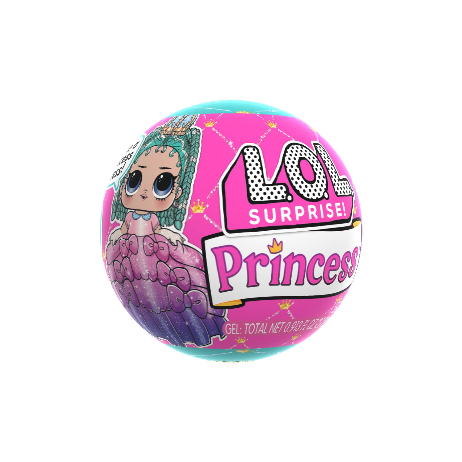 Rosa L.O.L. Surprise! Prinzessin-Spielzeugballverpackung mit Cartoon-Puppenabbildung und dem Text „Prinzessin