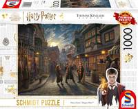 Harry Potter 1000er-Puzzle von Schmidt mit einer nächtlichen Szene der Diagon Alley auf der Schachtel, auf der Harry-Potter-Charaktere und der Titel 
