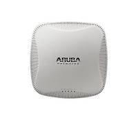 Weißer Aruba Networks WLAN-Zugriffspunkt mit abgerundetem quadratischem Design und belüfteten Kanten auf neutralem Hintergrund