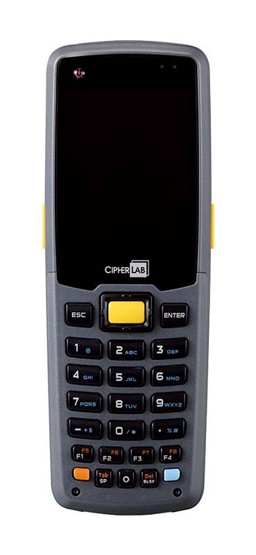 Tragbares CipherLab-Barcode-Scanner-Terminal mit Tastatur und leerem Bildschirm auf weißem Hintergrund.