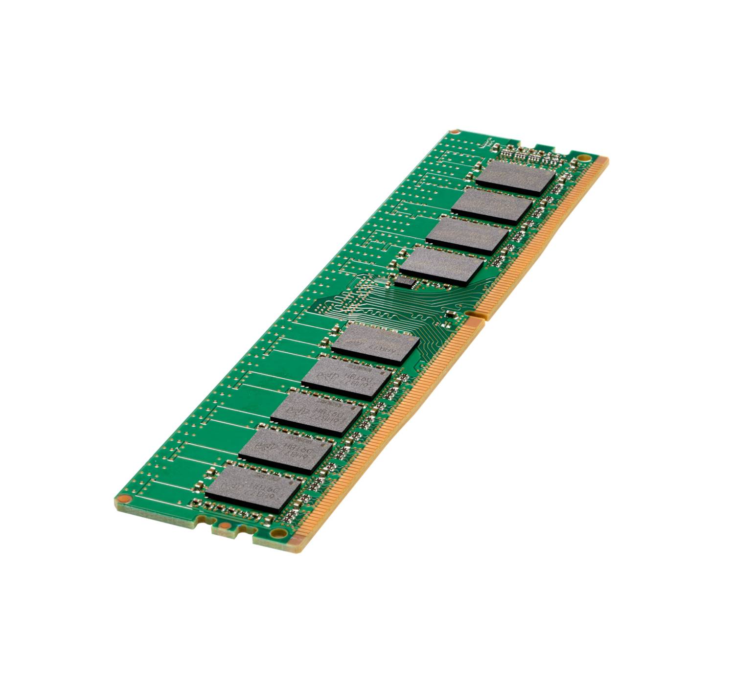 Speichermodul für Computerspeicher (DIMM) mit mehreren schwarzen Chips auf einer grünen Leiterplatte