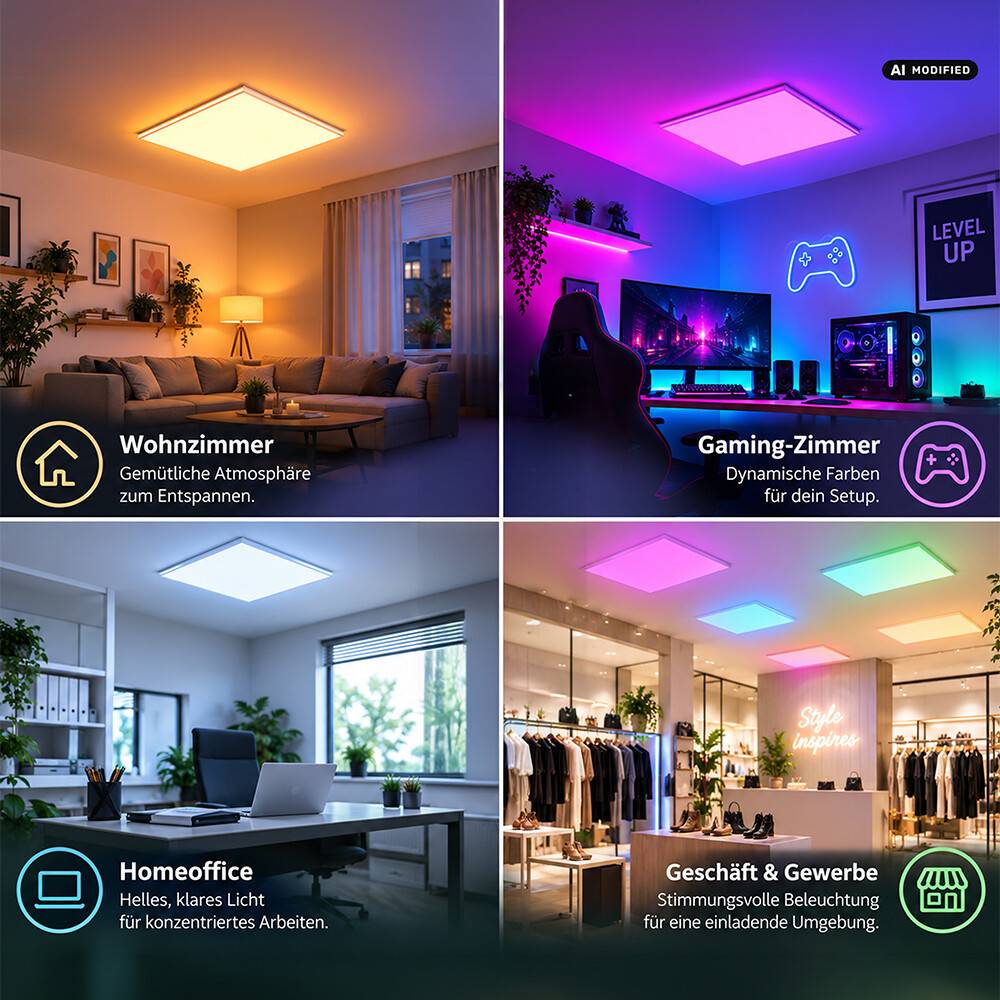 LED Universum Backlit LED Panel Einlegeleuchte 62x62cm RGB+CCT 40W 3000-6000K 4800lm UGR≤22 CRI>80 mit Milight Controller ohne FFB